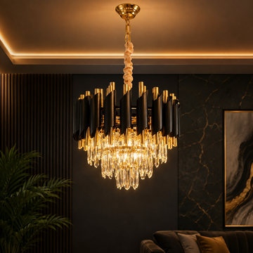 Luxe Black & Gold Crystal Chandelier