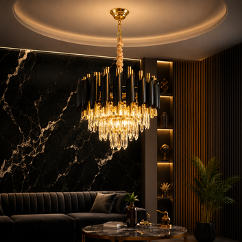 Luxe Black & Gold Crystal Chandelier