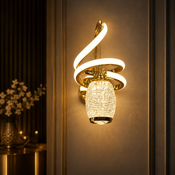 Golden Spiral Crystal Wall Light